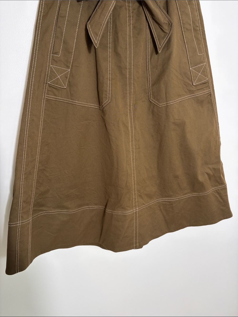 Me + Em Tie-Waist A-Line Midi Skirt in Olive Size 8 - Picture 3 of 6